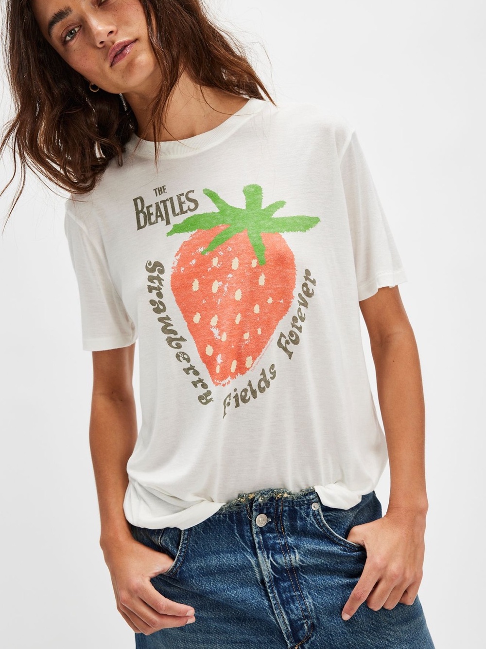 Junk Food Clothing The Beatles Strawberry Graphic Tee - White